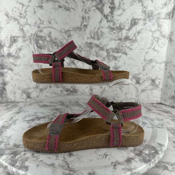 Laidback London Kemle Sandal Pink Embroidered Taupe Leather Sport Strap Boho - Picture 2 of 7